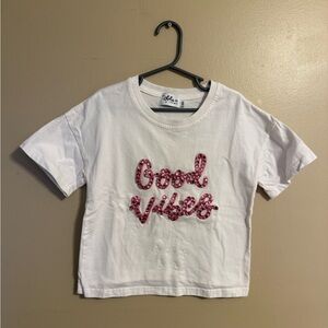 Lola + The Boys girls White T-Shirt with Pink 'Good Vibes' Design